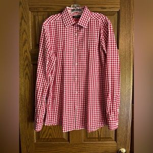 Saks Fifth Avenue Men’s Red Gingham Dress Shirt size 16 1/2 and 34/35 sleeve